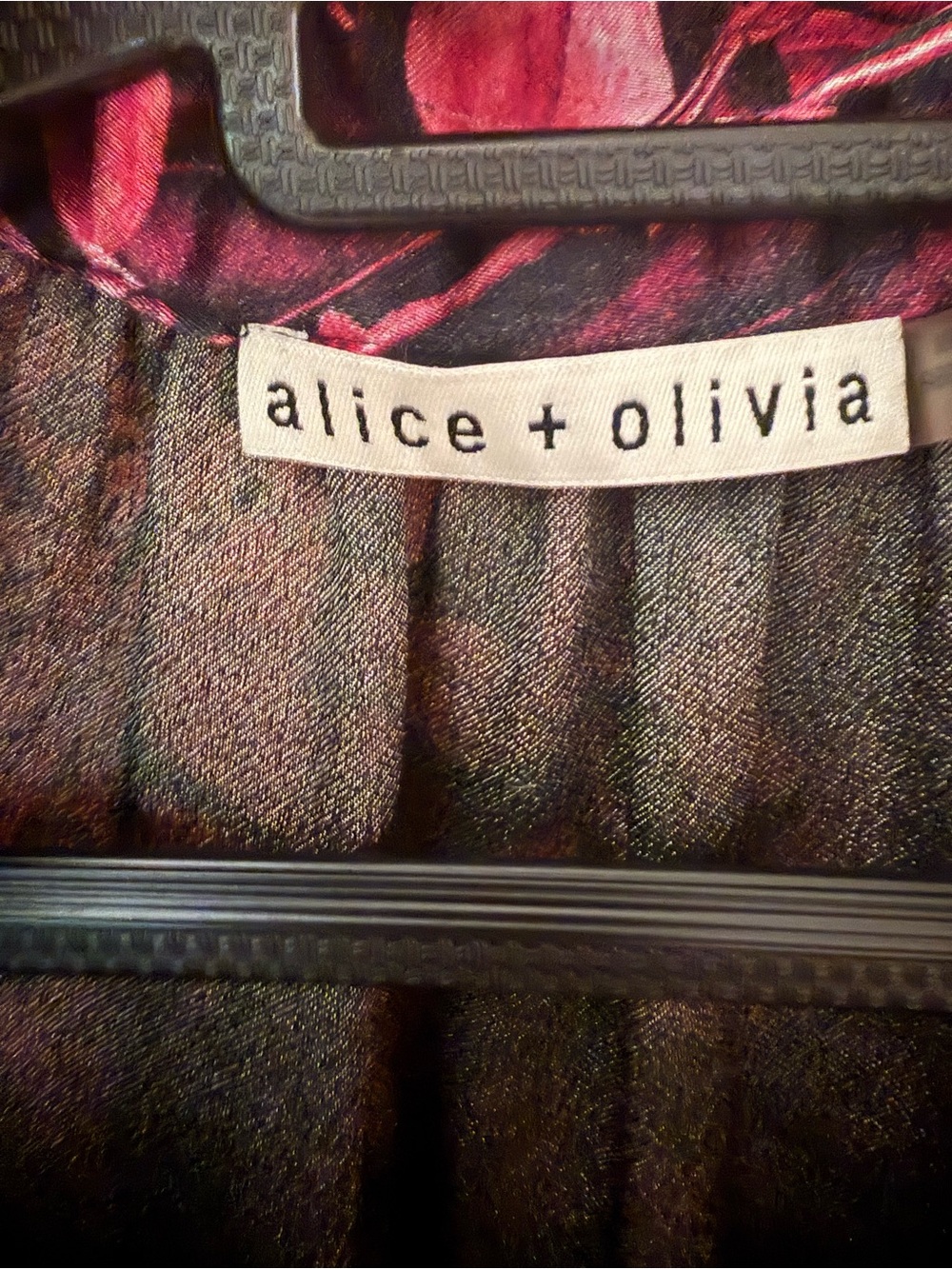 Alice + Olivia Metallic Black and Pink Pleated Blouse